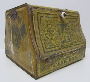 Early Antique Tin Litho Advertising Store Display Tin SCHEPPS Cake Box - Circa 1880