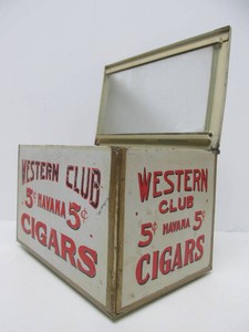 Antique Tin WESTERN CIGARS Advertising Cigar Store Display Bin