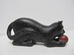 Antique Cast Iron Cat wBall Coin Bank
