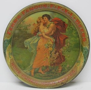 Original Antique Pre-Prohibition Tin Litho Advertising Beer Tray - Frank Fehrs FFXL Beers