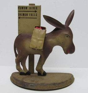 Nice Condition 1930s Tin Donkey Match Holder&nbsp - Powow River &amp Salmon Falls