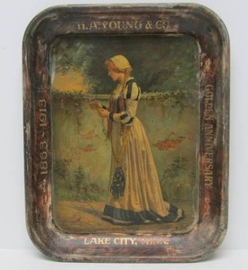 Antique 1913 Tin Litho Advertising Tray - H.A. Young Company - Lake City, Minn