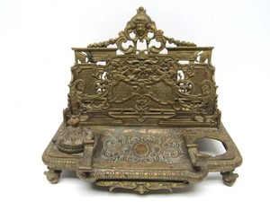 Ornate &amp Heavily Decorated Antique Double Inkwell