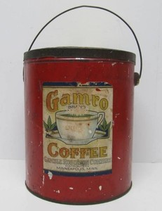 Antique Metal GAMBRO Steel Cut Coffee Advertising Can wLid - Gamble Robinson - Minneapolis