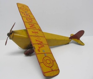 Large Antique 1920s Tin Litho WINGS 100 Nonpariel Wind-Up Airplane