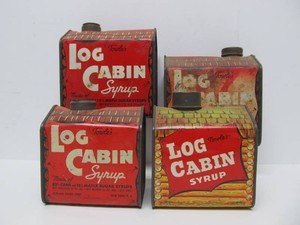 4 Old Vintage LOG CABIN Metal syrup Advertising Tins