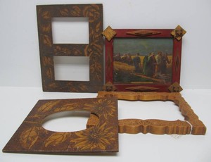 Very Nice Lot of 4 Old Vintage &amp Antique Handmade Folk Art Wooden Frames