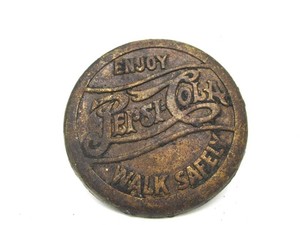Heavy Vintage Brass 1930s era PEPSI Walk Safely Advertising Sidewalk Marker
