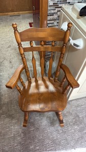 Wooden Spindle-Back Rocking Chair with Armrests