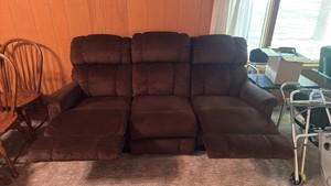 Brown Three-Seat Sofa with Reclining End Seats