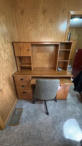 Wooden Computer Desk with Hutch, Drawers & Chair