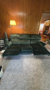Green Striped Three-Seat Reclining Sofa
