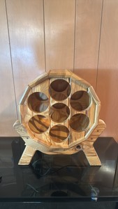Barrel-Shaped Wooden Wine Rack with Display Stand