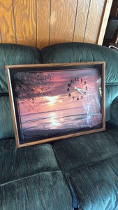 Framed Sunset Beach Print with Battery-Powered Clock
