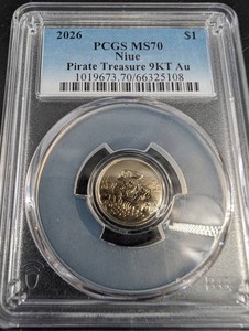 2026 Niue Pirate Treasure 9KT 1G Gold $1 PCGS MS70