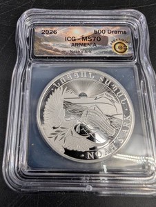 2026 Armenia Noahs Ark 500 Dram Coin ICG-MS70 1oz Silver