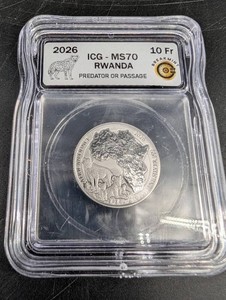 2026 Rwanda 10 Franc Predator Or Passage ICG MS70 Silver Coin