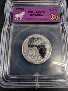 2026 Rwanda 10 Franc Predator Or Passage ICG MS70 Silver Coin