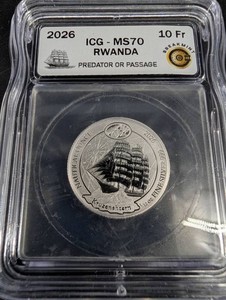 2026 Rwanda 10 Fr Predator Or Passage ICG MS70 999 Silver Coin