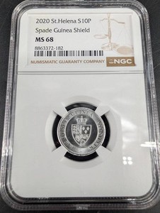 2020 St. Helena S10P Spade Guinea Shield Coin MS 68 110oz Silver
