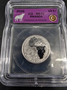 2026 Rwanda 10 Franc Predator Or Passage ICG MS70 Silver Coin