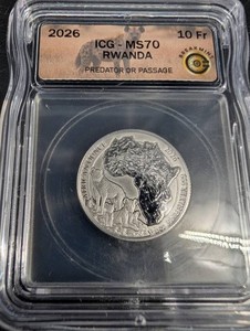 2026 Rwanda 10 Franc Predator Or Passage ICG MS70 Silver Coin