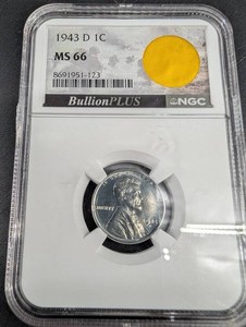 1943-D Lincoln Cent NGC MS 66 With WWII Parachute Fragment Label