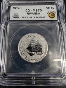2026 Rwanda 10 Franc Predator Or Passage ICG MS70 112 Oz Silver