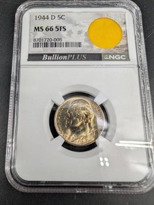 1944-D Jefferson Nickel NGC MS 66 5FS Parachute Fragment
