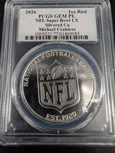 2026 NFL Super Bowl LX 1 oz Silvered Cu Round - Michael Crabtree