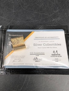 U.S. Constitution Silver Collectible With Certificate