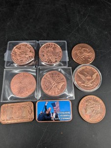 Lot of 9 Copper Medallions and Bars