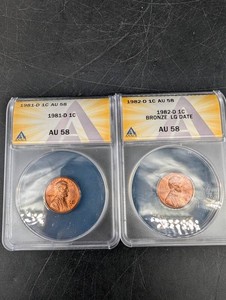 1981-D & 1982-D Lincoln Cents ANACS AU 58 (Lot of 2)