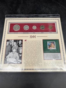 Vintage 1944 U.S. Coin Display - 5 Denominations