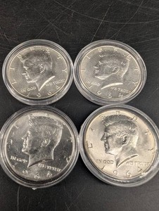 Vintage 1964 Kennedy Half Dollars in Capsules (Lot of 4)