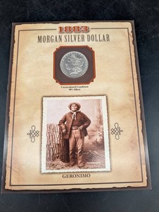Antique 1883 Morgan Silver Dollar Geronimo Display
