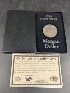 Antique 1878 First-Year Morgan Silver Dollar in Display Box