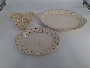 Federal Shape Syracuse China Floral Cups & Platters (Lot of 5)
