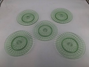 Vintage Green Depression-Style Glass Plates (Lot of 5)