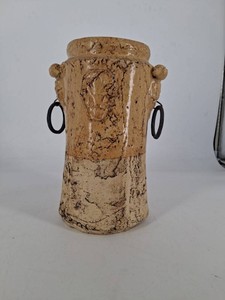 Decorative Ceramic Relief Urn With Ring Handles
