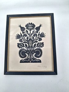 Signed Marie D. Menge Cut-Paper Artwork Framed 9 X 13 in