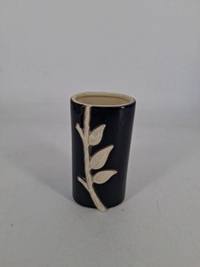 Black Ceramic Botanical Motif Vase