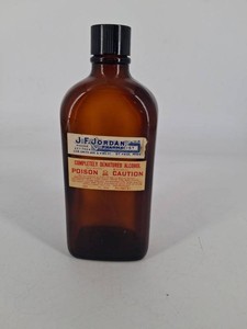 Vintage J.F. Jordan Pharmacist Amber Apothecary Bottle