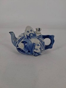 Blue & White Figural Ceramic Teapot With Lid