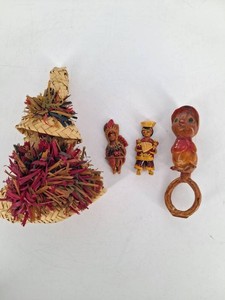 Mixed Lot Woven Folk-Art Figure & Painted Carved Figures