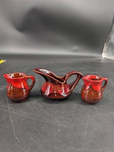 3-Piece Ceramic Red & Brown Drip Glaze Pitcher Set