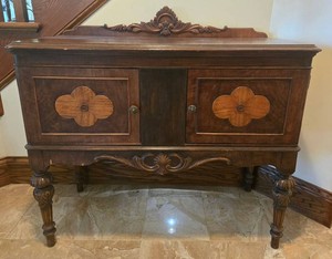Ornate Carved Wood Buffet Sideboard With Raised Crest
