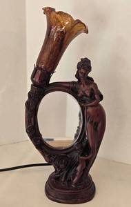 Vintage Art Nouveau Figural Table Lamp With Mirror 17in