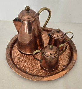 Spartan Ware Copper Serving Set With Hammered Tray - 4pc