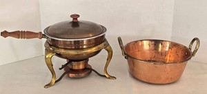 Copper Warming Dish Set With Brass Stand and Basin